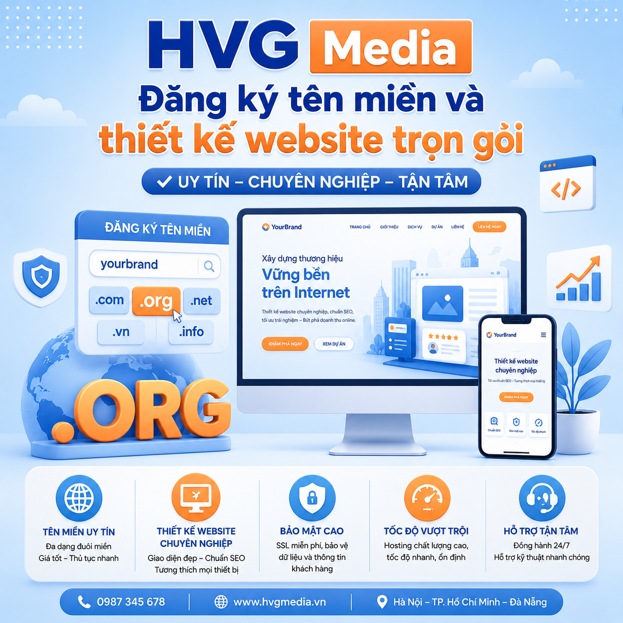HVG Media – Đăng ký tên miền và thiết kế website trọn gói